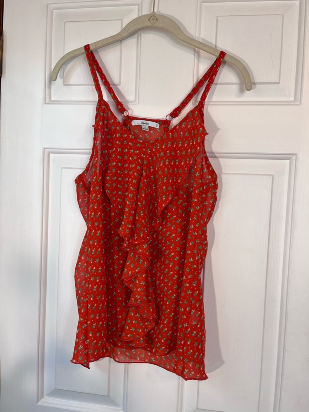 Rust Red Ruffle Spaghetti Strap Top - Picture 2 of 3